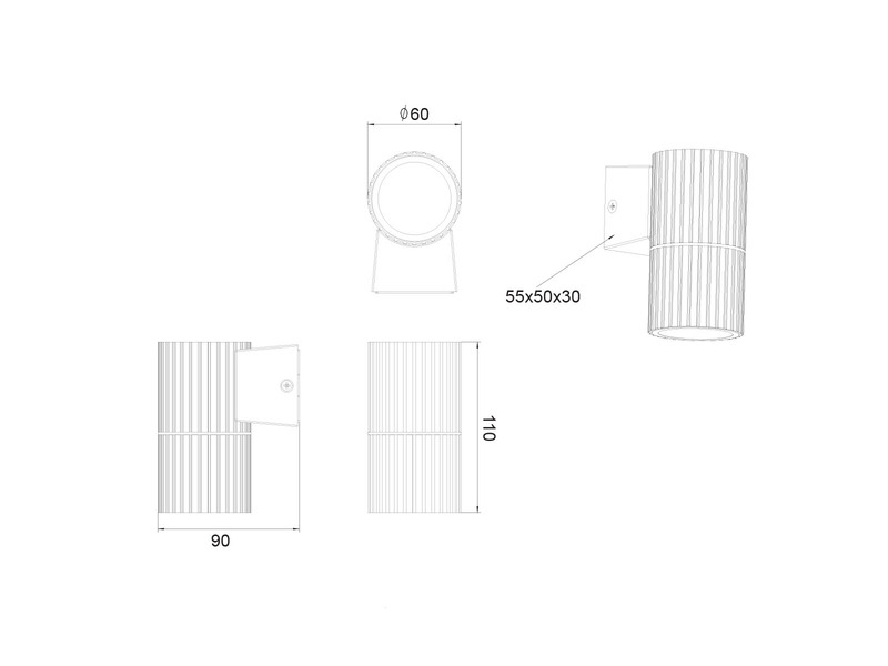 LED Außenwandleuchte Downlight Weiß geriffelt, Höhe 11cm