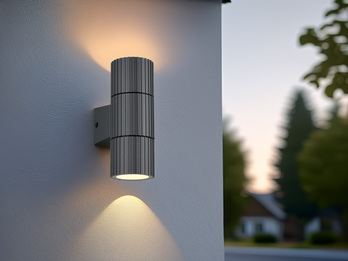 LED Außenwandleuchte Up and Down Anthrazit geriffelt, Höhe 16cm