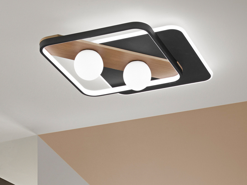 LED Deckenleuchte CRICKET Schwarz 3 Lichtfarben einstellbar, 50x40cm