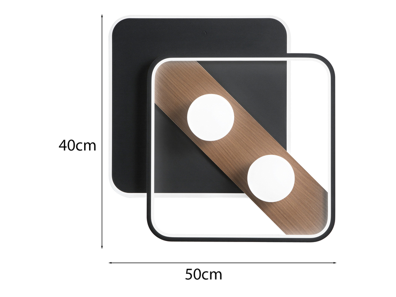 LED Deckenleuchte CRICKET Schwarz 3 Lichtfarben einstellbar, 50x40cm
