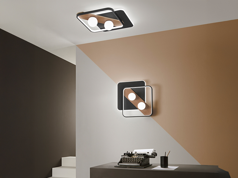 LED Deckenleuchte und Wandleuchte CRICKET in Schwarz mit 3 Lichtfarben, 50x40cm