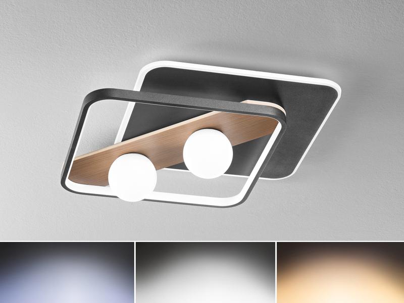 LED Deckenleuchte CRICKET Schwarz 3 Lichtfarben einstellbar, 50x40cm