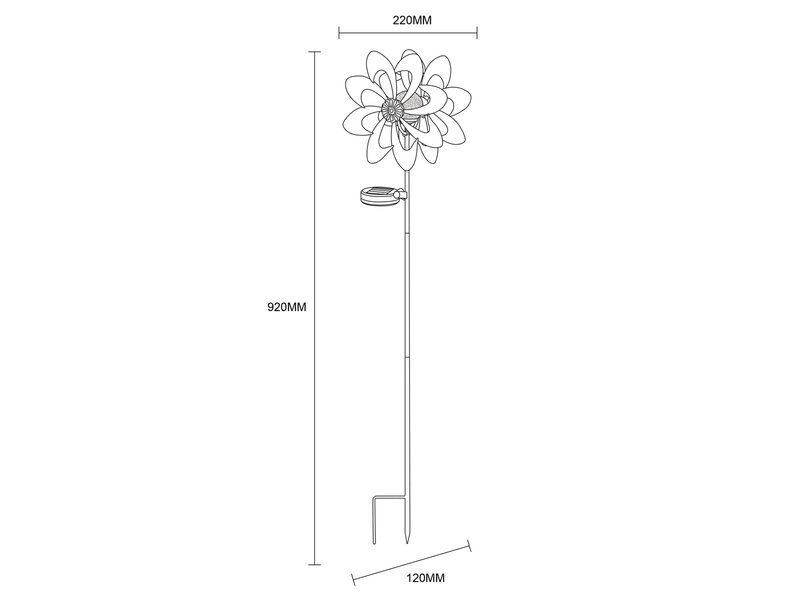 Solar Gartenstecker Windrad mit Erdspieß in Kupfer & Silber patiniert, Höhe 92cm