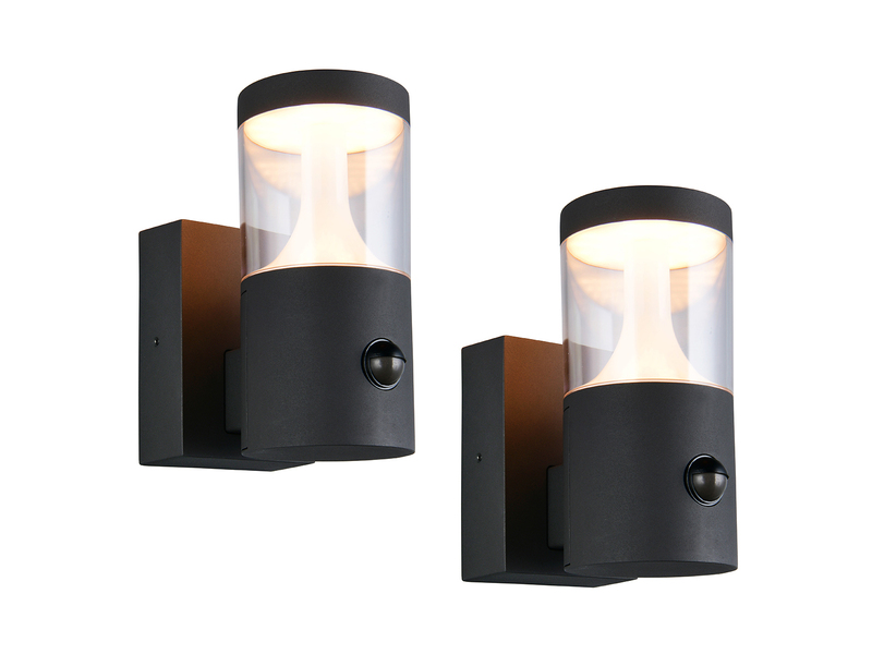 2er Set Außenwandleuchten Reihenschaltung geeignet, mit Bewegungsmelder H: 24cm