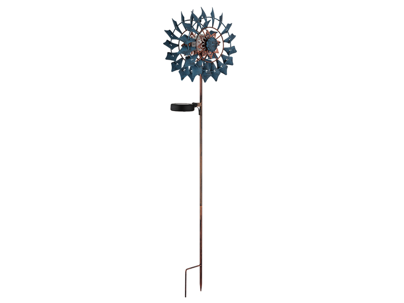 2er Set Solar Gartenstecker Windrad mit Erdspieß in Blau & Kupfer, Höhe 92cm