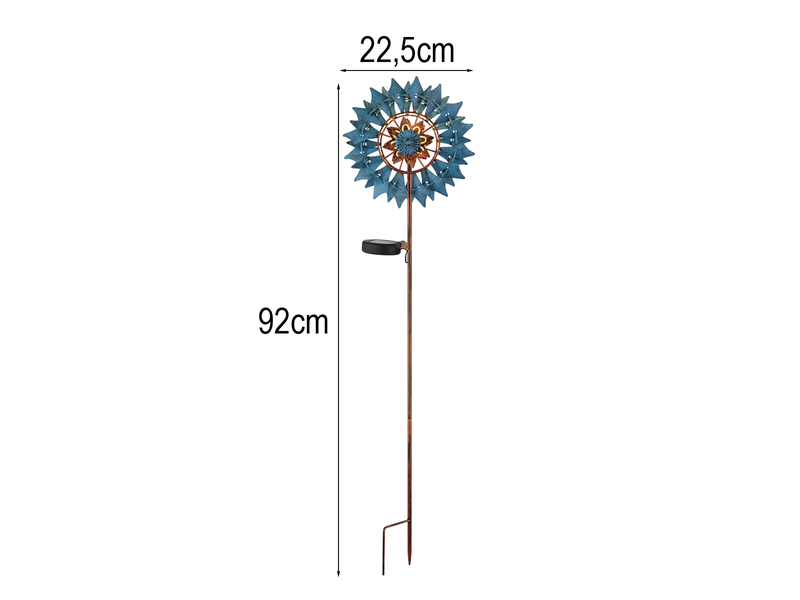 2er Set Solar Gartenstecker Windrad mit Erdspieß in Blau & Kupfer, Höhe 92cm