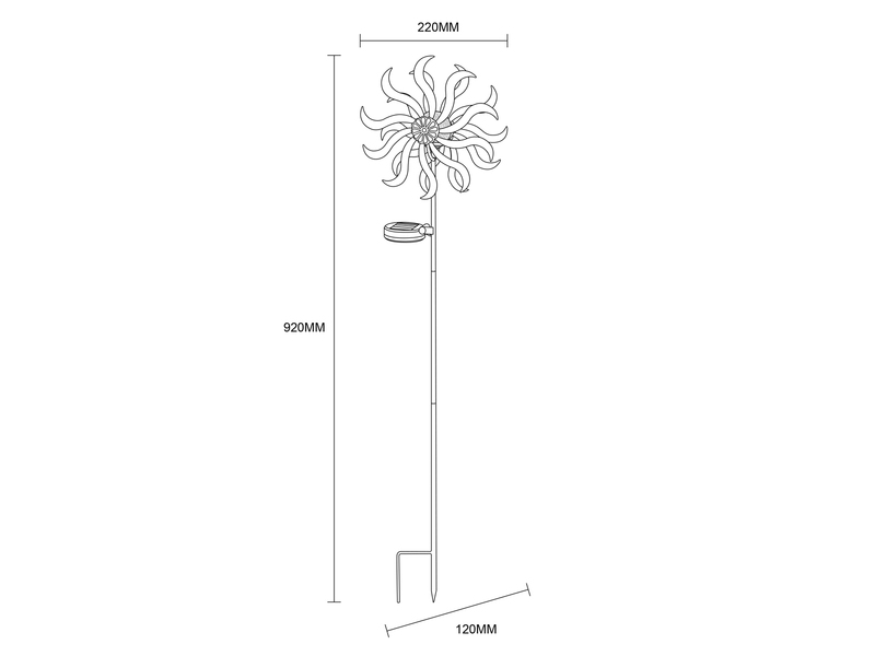 2er Set Solar Gartenstecker Windrad mit Erdspieß in Orange-Gelb & Kupfer H: 92cm