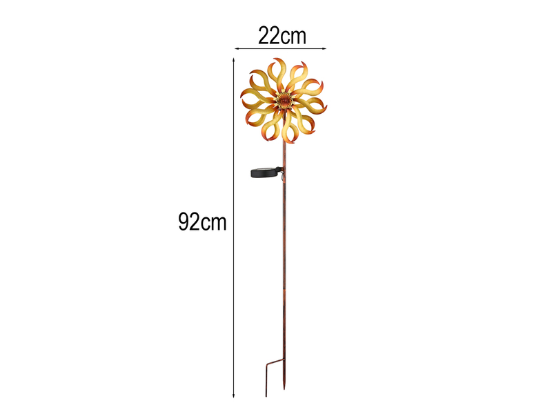 2er Set Solar Gartenstecker Windrad mit Erdspieß in Orange-Gelb & Kupfer H: 92cm
