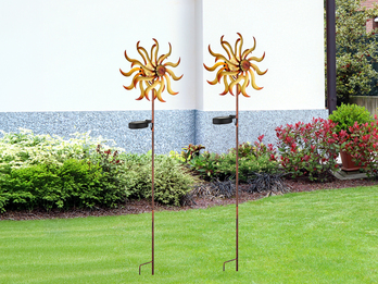 2er Set Solar Gartenstecker Windrad mit Erdspieß in Orange-Gelb & Kupfer H: 92cm