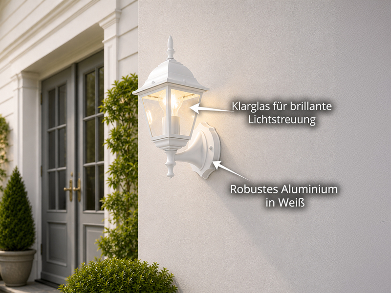 Außenwandleuchte LIVENZA Laterne stehend, Aluminium Weiß, Höhe 34cm