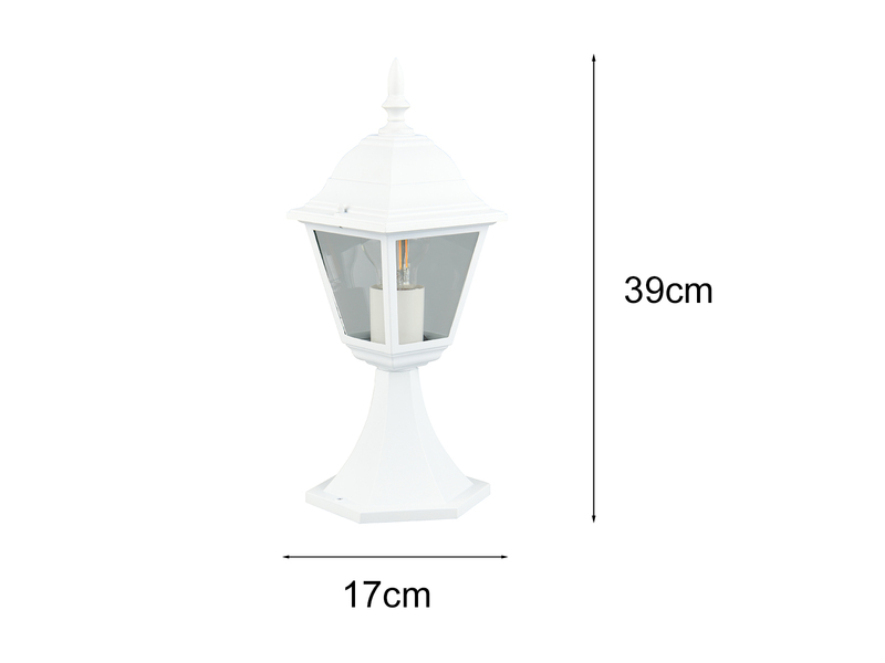 Sockelleuchte LIVENZA nostalgische Gartenlaterne, Aluminium Weiß, Höhe 39cm