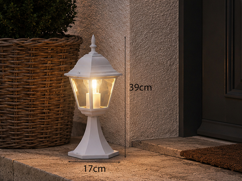Sockelleuchte LIVENZA nostalgische Gartenlaterne, Aluminium Weiß, Höhe 39cm