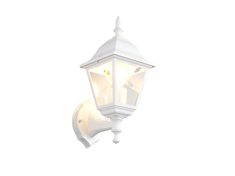 Außenwandleuchte Laterne stehend, Aluminium Weiß mit E27 LED, Höhe 34cm