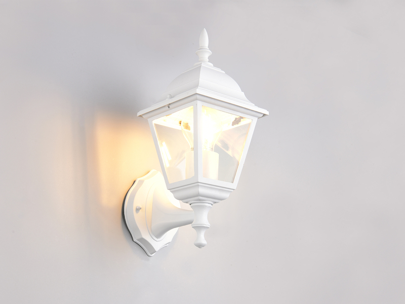 LED Außenwandleuchte Laterne stehend, Aluminium Weiß, Höhe 34cm