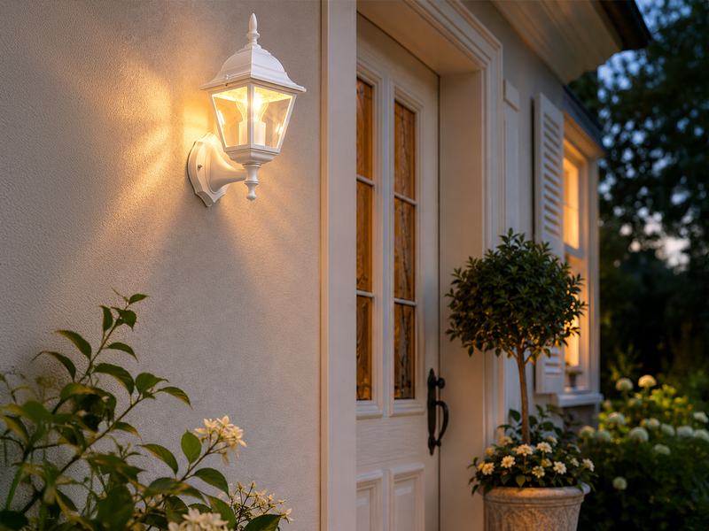 Außenwandleuchte Laterne stehend, Aluminium Weiß mit E27 LED, Höhe 34cm