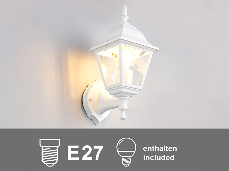 Außenwandleuchte Laterne stehend, Aluminium Weiß mit E27 LED, Höhe 34cm