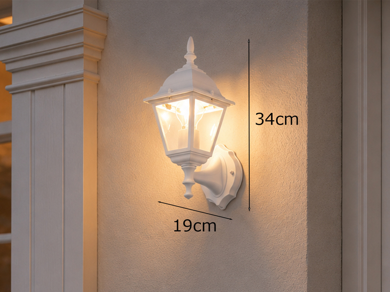 Außenwandleuchte Laterne stehend, Aluminium Weiß mit E27 LED, Höhe 34cm