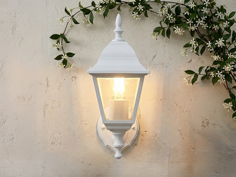 Außenwandleuchte Laterne stehend, Aluminium Weiß mit E27 LED, Höhe 34cm