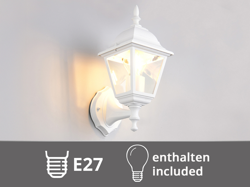 Außenwandleuchte Laterne stehend, Aluminium Weiß mit E27 LED, Höhe 34cm