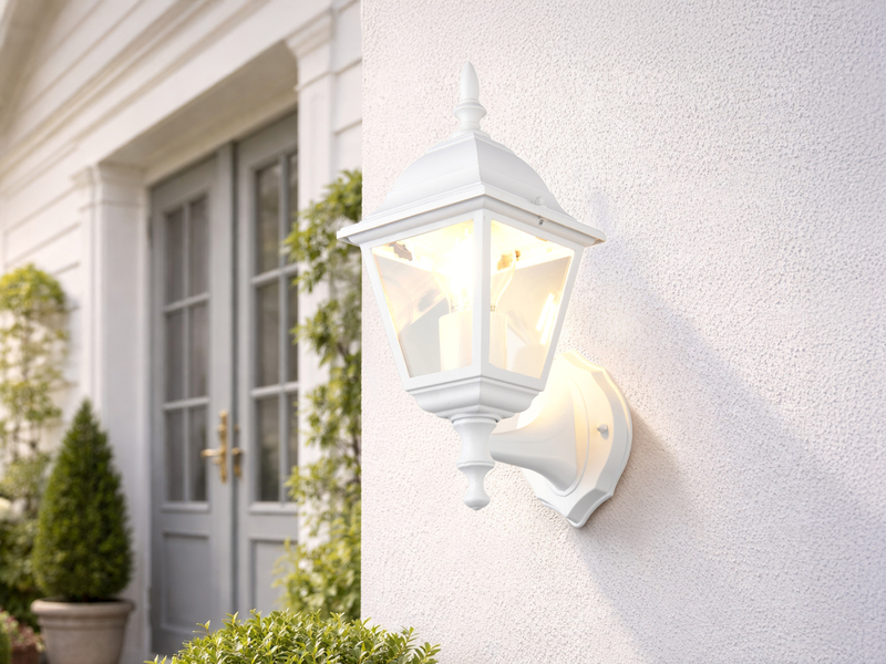 LED Außenwandleuchte Laterne stehend, Aluminium Weiß, Höhe 34cm