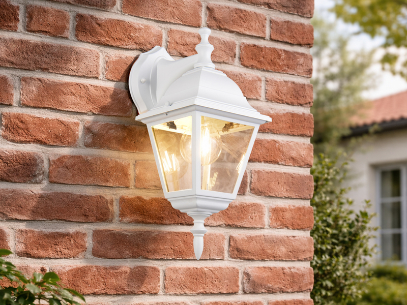 LED Außenwandleuchte Laterne hängend, Aluminium Weiß, Höhe 34cm