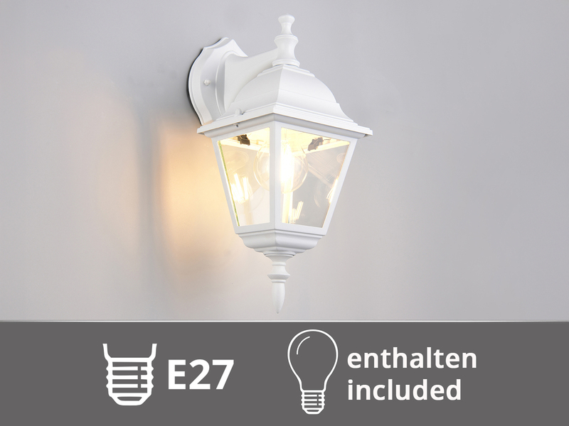 Außenwandleuchte Laterne hängend, Aluminium Weiß mit E27 LED, Höhe 34cm