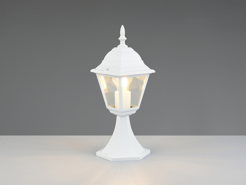 LED Sockelleuchte nostalgische Gartenlaterne, Aluminium Weiß, Höhe 39cm