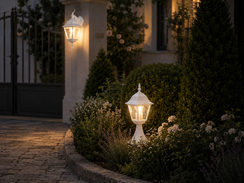 Außen Sockelleuchte Aluminium Weiß, Gartenlaterne mit E27 LED, Höhe 39cm