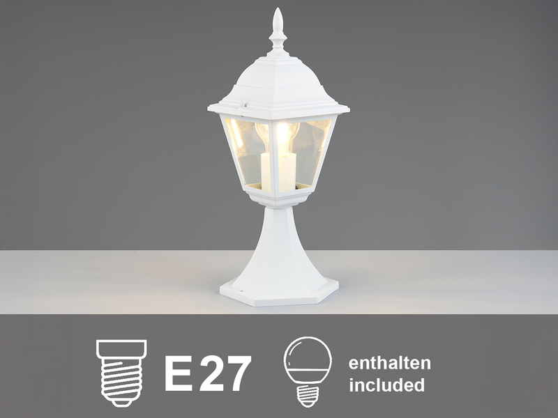 Außen Sockelleuchte Aluminium Weiß, Gartenlaterne mit E27 LED, Höhe 39cm