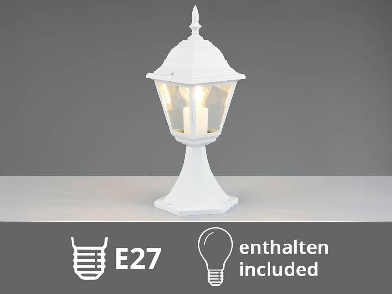 Außen Sockelleuchte Aluminium Weiß, Gartenlaterne mit E27 LED, Höhe 39cm