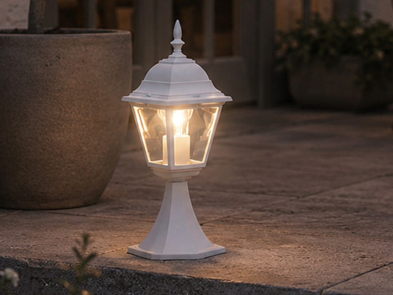 Außen Sockelleuchte Aluminium Weiß, Gartenlaterne mit E27 LED, Höhe 39cm