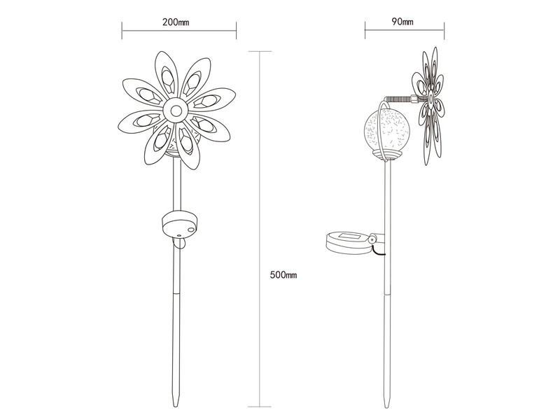 Solar Gartenstecker Windspiel aus Metall mit Erdspieß in Rostoptik, Höhe 50cm