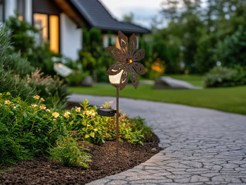 Solar Gartenstecker Windspiel aus Metall mit Erdspieß in Rostoptik, Höhe 50cm