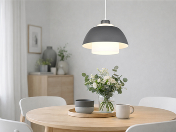 Pendelleuchte TILOS skandinavisch mit Metall- & Glasschirm Anthrazit Weiß Ø 30cm