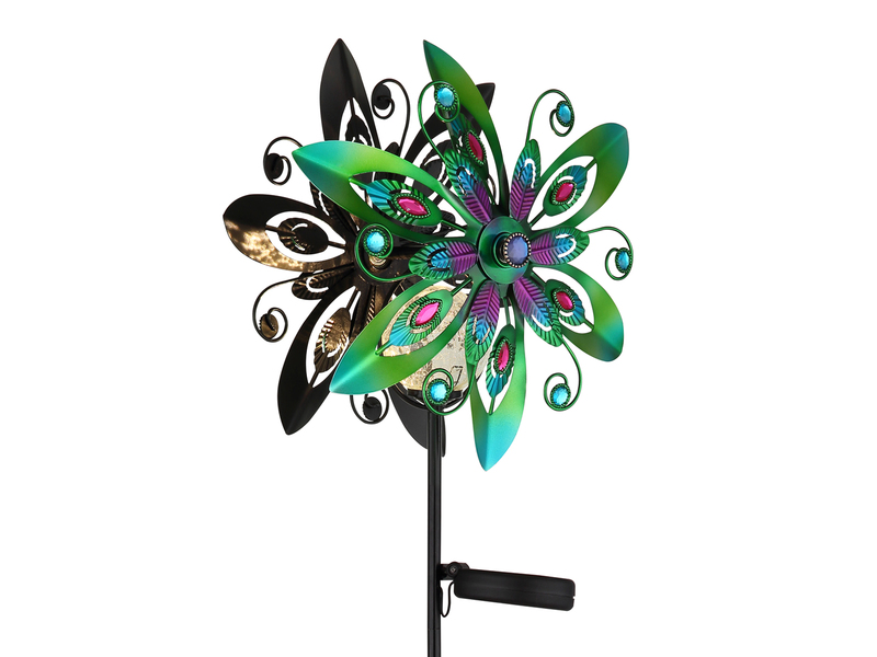 Solar Gartenstecker Windspiel mit Erdspieß aus Metall Bunt, Höhe 124cm