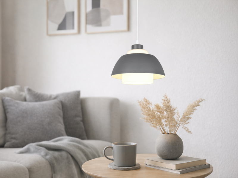 Kleine LED Pendelleuchte skandinavisch mit Metall- & Glasschirm Ø 23cm