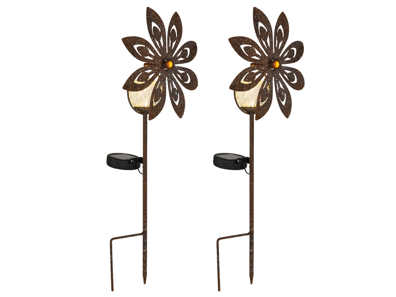 2er Set Solar Gartenstecker Windspiel mit Erdspieß in Rostoptik, Höhe 50cm