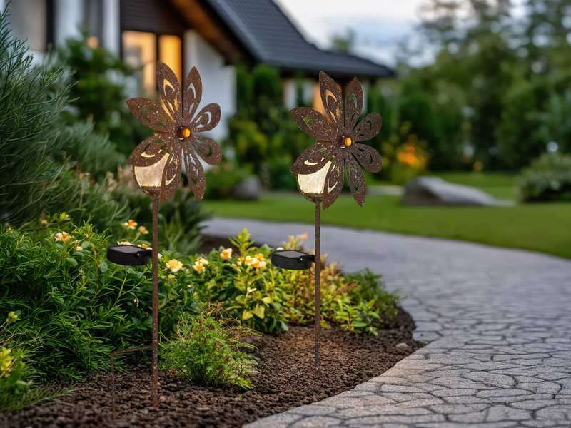 2er Set Solar Gartenstecker Windspiel mit Erdspieß in Rostoptik, Höhe 50cm