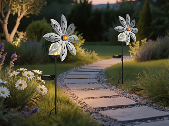 2er Set Solar Gartenstecker Windspiel mit Erdspieß in Silber-Grau, Höhe 50cm