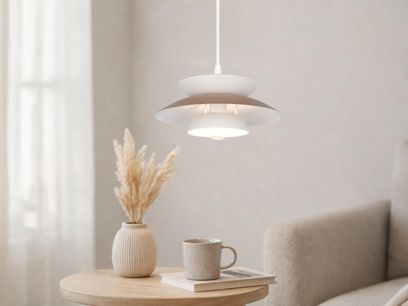 Pendelleuchte AMARILA skandinavisch mit Metall Lampenschirm Grau Braun Ø 25cm