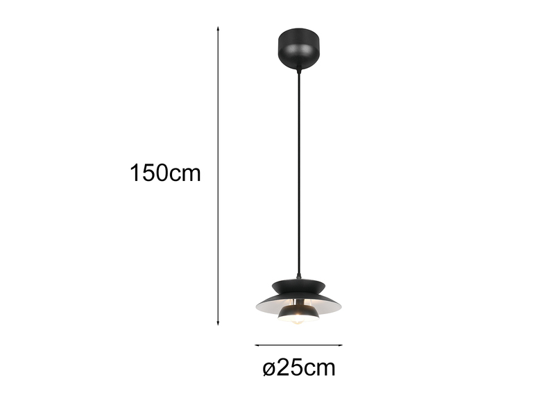 Pendelleuchte AMARILA skandinavisch mit Metall Lampenschirm Schwarz Ø 25cm