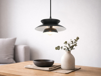 Pendelleuchte AMARILA skandinavisch mit Metall Lampenschirm Schwarz Ø 25cm