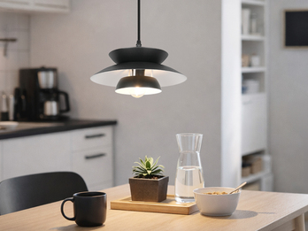Kleine LED Pendelleuchte skandinavisch mit Metall Lampenschirm Schwarz Ø 25cm