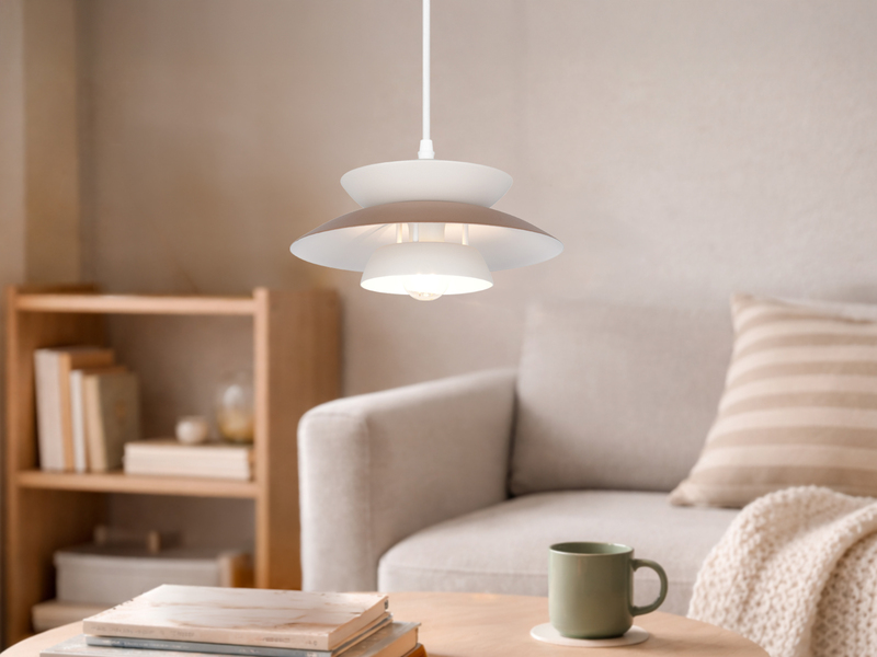 Kleine LED Pendelleuchte skandinavisch mit Metall Lampenschirm Grau Braun Ø 25cm