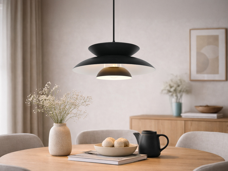 LED Pendelleuchte skandinavisch mit Metall Lampenschirm Schwarz Ø 40cm