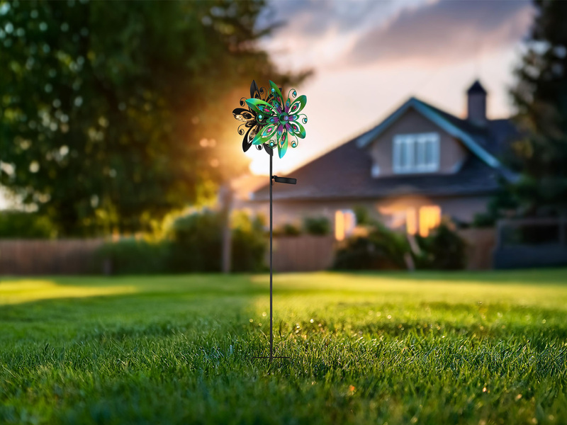 2er Set Solar Gartenstecker Windspiel mit Erdspieß Metall Bunt, Höhe 124cm