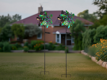 2er Set Solar Gartenstecker Windspiel mit Erdspieß Metall Bunt, Höhe 124cm