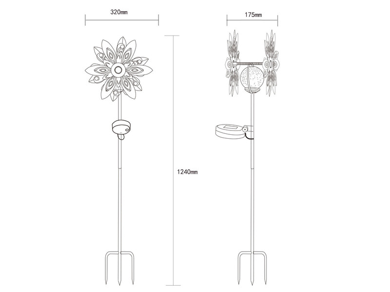 2er Set Solar Gartenstecker Windspiel mit Erdspieß Metall Rostoptik, Höhe 124cm