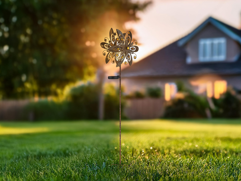 2er Set Solar Gartenstecker Windspiel mit Erdspieß Metall Rostoptik, Höhe 124cm