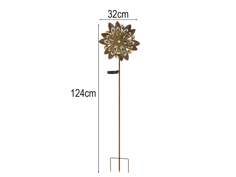 2er Set Solar Gartenstecker Windspiel mit Erdspieß Metall Rostoptik, Höhe 124cm
